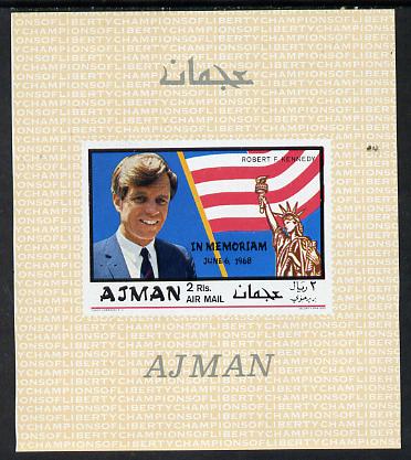 Ajman 1968 Robert Kennedy imperf m/sheet 'In Memoriam' unmounted mint, stamps on personalities     flags   statues, stamps on kennedy