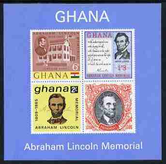 Ghana 1965 Death Centenary of abraham Lincoln imperf m/sheet unmounted mint, SG MS 376a, stamps on americana, stamps on personalities, stamps on presidents, stamps on lincoln, stamps on stamp on stamp, stamps on stamponstamp