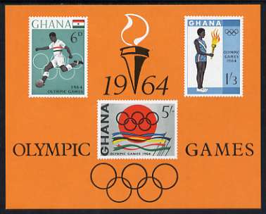 Ghana 1964 Tokyo Olympic Games imperf m/sheet unmounted mint, SG MS 353a, stamps on olympics, stamps on football, stamps on flags, stamps on sport