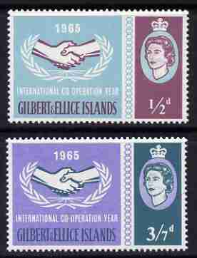 Gilbert & Ellice Islands 1965 International Co-operation Year perf set of 2 unmounted mint, SG 104-105*, stamps on , stamps on  stamps on communications, stamps on  stamps on  icy , stamps on  stamps on united nations