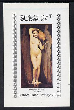 Oman 1972 Paintings of Nudes imperf souvenir sheet 2R value (La Source by Ingres) unmounted mint, stamps on arts, stamps on nudes, stamps on ingres