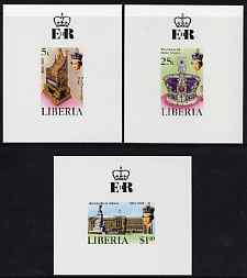 Liberia 1978 Coronation 25th Anniversary set of 3 imperf deluxe sheets unmounted mint, as SG 1348-50, stamps on royalty, stamps on coronation