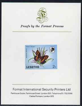 Lesotho 1984 Butterflies Mountain Beauty 2s imperf proof mounted on Format International proof card as SG 564, stamps on butterflies