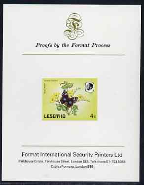 Lesotho 1984 Butterflies Blue Pansy 4s imperf proof mounted on Format International proof card as SG 566, stamps on , stamps on  stamps on butterflies
