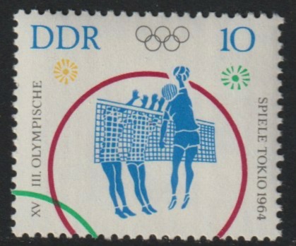 Germany - East 1964 Volleyball 10pf from Tokyo Olympic Games set unmounted mint, SG E762, stamps on olympics, stamps on volleyball