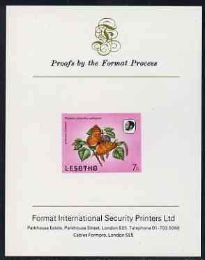 Lesotho 1984 Butterflies African Leopard 7s imperf proof mounted on Format International proof card as SG 569, stamps on butterflies, stamps on 