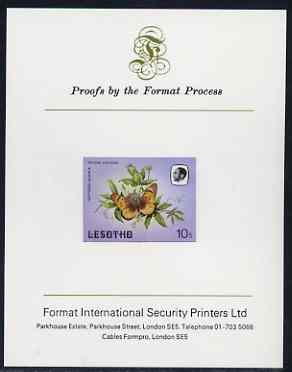 Lesotho 1984 Butterflies Suffused Acraea 10s imperf proof mounted on Format International proof card as SG 570, stamps on butterflies