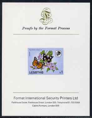 Lesotho 1984 Butterflies Diadem Butterfly 1m imperf proof mounted on Format International proof card as SG 577, stamps on butterflies