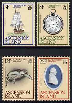 Ascension 1979 Bicentenary of Captain Cook's Voyages perf set of 4 unmounted mint, SG 242-45, stamps on ships, stamps on explorers, stamps on cook, stamps on turtles, stamps on navigation, stamps on wedgwood, stamps on ceramics