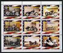 Touva 2003 Harley Davidson Motor Cycles perf sheetlet containing complete set of 9 values, unmounted mint, stamps on motorbikes
