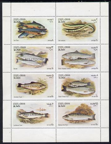 Oman 1973 Fish (optd Red Crescent) perf set of 8 values (1b to 15b) unmounted mint, stamps on fish     marine-life     medical    red cross