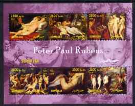 Somalia 2004 Nude Paintings by Peter Paul Rubens perf sheetlet containing 6 values unmounted mint, stamps on arts, stamps on nudes, stamps on rubens