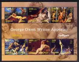 Somalia 2004 Nude Paintings by George Owen Wynne Apperley perf sheetlet containing 6 values unmounted mint, stamps on arts, stamps on nudes, stamps on apperley