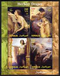 Somalia 2004 Nude Paintings by Herbert Draper perf sheetlet containing 4 values unmounted mint, stamps on arts, stamps on nudes, stamps on 