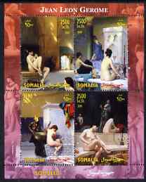 Somalia 2004 Nude Paintings by Jean Leon Gerome perf sheetlet containing 4 values unmounted mint, stamps on arts, stamps on nudes, stamps on 
