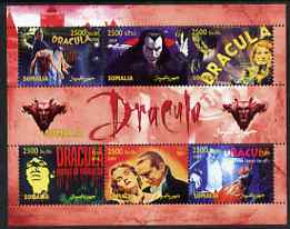 Somalia 2004 Dracula perf sheetlet containing 6 values unmounted mint, stamps on movies, stamps on films, stamps on cinema, stamps on horror 