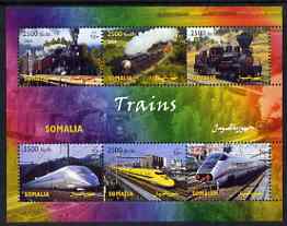 Somalia 2004 Trains perf sheetlet containing 6 values unmounted mint, stamps on , stamps on  stamps on railways
