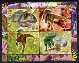 Somalia 2004 Dinosaurs & Minerals perf sheetlet containing 4 values unmounted mint, stamps on dinosaurs, stamps on minerals