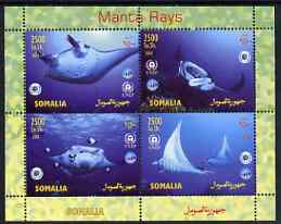 Somalia 2004 Manta Rays perf sheetlet containing 4 values unmounted mint, stamps on fish, stamps on marine life