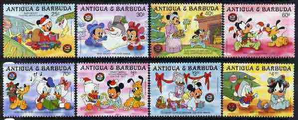 Antigua 1986 Christmas set of 8 with Disney cartoon characters as babies, unmounted mint SG 1061-68, stamps on disney, stamps on christmas