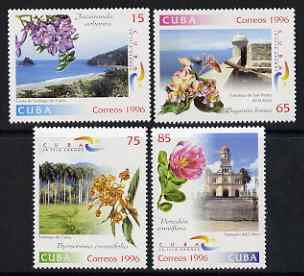 Cuba 1996 Tourism and Flowers set of 4 unmounted mint, SG 4092-95, stamps on flowers, stamps on tourism, stamps on trees, stamps on ships