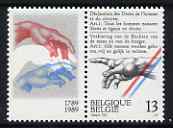 Belgium 1989 Bicent of French Declaration of Right of Man 13f Hand (detail Creation of Adam, Michelangelo) se-tenant with label with similar design unmounted mint, SG 298..., stamps on arts, stamps on michelangelo