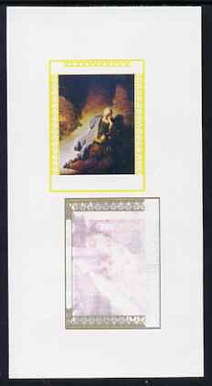 Oman 1972 Painting by Rembrandt - Jeremiah Lamenting the Destruction of Jerusalem 6b imperf working proof sheetlet in three colours only (no black) unmounted mint, stamps on arts, stamps on rembrandt, stamps on old testament, stamps on judaica