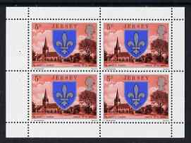 Jersey 1976 St Mary's Church 5p booklet pane of 4 unmounted mint, SG 139a            , stamps on arms, stamps on heraldry, stamps on churches