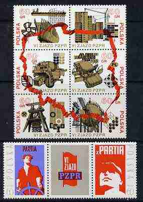 Poland 1971 6th Polish United Workers Party Congress set of 8 (2 stamps se-tenant with label and se-tenant block of 6) unmounted mint, SG 2108-15, stamps on ships, stamps on agriculture, stamps on cars, stamps on mining