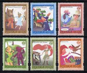 Poland 1996 50th Anniversary of UNICEF - scenes from Fairy Tales by Jan Brzechwa set of 6 unmounted mint, SG 3624-29, stamps on children, stamps on fairy tales, stamps on animals, stamps on fox, stamps on  fox , stamps on foxes, stamps on  