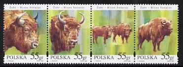 Poland 1996 The European Bison strip of 4 unmounted mint, SG 3656-59, stamps on animals, stamps on bovine, stamps on bison