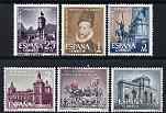 Spain 1961 400th Anniversary of Madrid as Capital of Spain set of 6 unmounted mint, SG 1449-54, stamps on animals, stamps on lions, stamps on horses, stamps on literature, stamps on don quixote, stamps on fountains