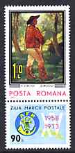 Rumania 1973 Stamp Day - Postilion by Verona plus label  unmounted mint, SG 4024, stamps on arts, stamps on costumes, stamps on postal