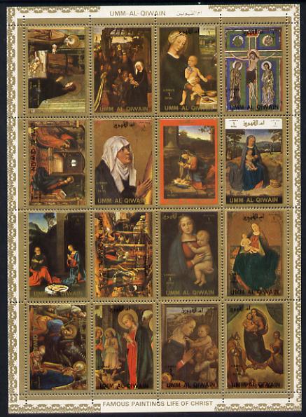 Umm Al Qiwain 1972 Paintings (Life of Christ #2) sheetlet containing 16 values (Mi 1162-77A) unmounted mint, stamps on arts  religion