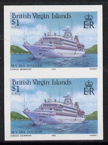 British Virgin Islands 1986 Visiting Cruise Ships $1 (MV Sea Goddess) imperf pair unmounted mint (SG 595var), stamps on ships