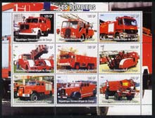 Congo 2004 Fire Engines #2 perf sheetlet containing 9 x 125CF values, unmounted mint, stamps on fire