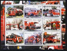 Congo 2004 Fire Engines #3 perf sheetlet containing 9 x 130CF values, unmounted mint, stamps on , stamps on  stamps on fire