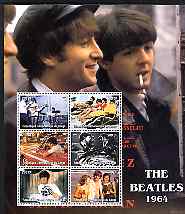Congo 2004 The Beatles (1964) large perf sheet containing 6 values, unmounted mint, stamps on entertainments, stamps on music, stamps on pops, stamps on personalities, stamps on beatles