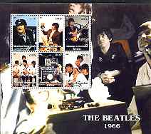 Congo 2004 The Beatles (1966) large perf sheet containing 6 values, unmounted mint, stamps on entertainments, stamps on music, stamps on pops, stamps on personalities, stamps on beatles