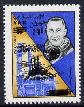 Yemen - Republic 1966 Space Achievements 3b on 1/3b (Carpenter & Gantry) with Surveyor opt doubled unmounted mint SG 420var, stamps on space