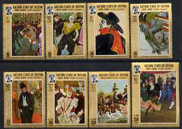 Aden - Kathiri 1967 Paintings by T Lautrec perf set of 8 values unmounted mint, Mi 142-149A, stamps on arts, stamps on lautrec, stamps on can-can, stamps on dance, stamps on circus, stamps on horses, stamps on medical