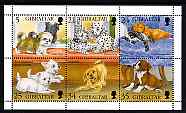 Gibraltar 1996 Puppies perf sheetlet containing set of 6 values unmounted mint, SG 761a, stamps on , stamps on  stamps on dogs, stamps on  stamps on dalmatians, stamps on  stamps on spaniels, stamps on  stamps on terriers, stamps on  stamps on labradors, stamps on  stamps on boxers