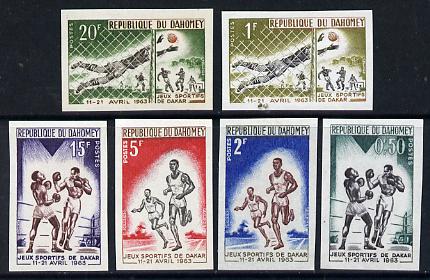 Dahomey 1963 Dakar Games set of 6 IMPERF from limited printing, unmounted mint (as SG 185-90), stamps on sport, stamps on football, stamps on running, stamps on boxing