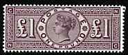 Great Britain 1884 £1 brown-lilac, a  'Maryland' perf 'unused' forgery, as SG 185/6 - the word Forgery is either handstamped or printed on the back and comes on a presentation card with descriptive notes, stamps on maryland, stamps on forgery, stamps on forgeries, stamps on qv, stamps on  qv , stamps on 
