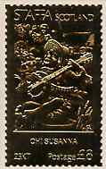 Staffa 1978 Songs by Stephen Foster (Oh! Susanna) \A38 perf label (showing Minstrel Playing Banjo) embossed in 23 carat gold foil (Rosen #548) unmounted mint, stamps on music, stamps on 