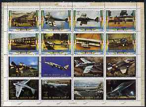 Umm Al Qiwain 1972 Aircraft sheetlet containing 16 values unmounted mint, Mi 1274-89A, stamps on aviation    concorde     boeing 747