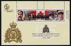 Canada 1998 125th Anniversary of Royal Canadian Mounted Police perf m/sheet with Portugal 98 logo unmounted mint, as SG MS1808, stamps on police, stamps on horses, stamps on helicopter, stamps on indians, stamps on americana, stamps on wild west, stamps on computers, stamps on stamp exhibitions