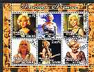 Congo 2001 Marilyn Monroe #3 perf sheetlet containing 6 values cto used, stamps on personalities, stamps on movies, stamps on films, stamps on cinema, stamps on marilyn, stamps on monroe