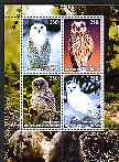 Benin 2004 Owls #1 perf sheetlet containing 4 values cto used, stamps on birds, stamps on birds of prey, stamps on owls