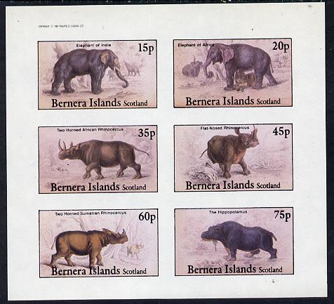 Bernera 1982 Animals (Elephants, Hippo etc) impperf set of 6 values (15p to 75p) unmounted mint, stamps on animals    elephant